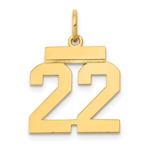 14k Yellow Gold, Athletic Collection, Small Polished Number 22 Pendant